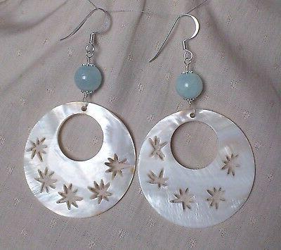 orecchini cerchi madreperla traforati sfere acquamarina arge