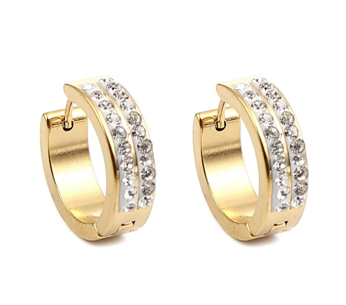 orecchini cerchio acciaio dorato e strass donna