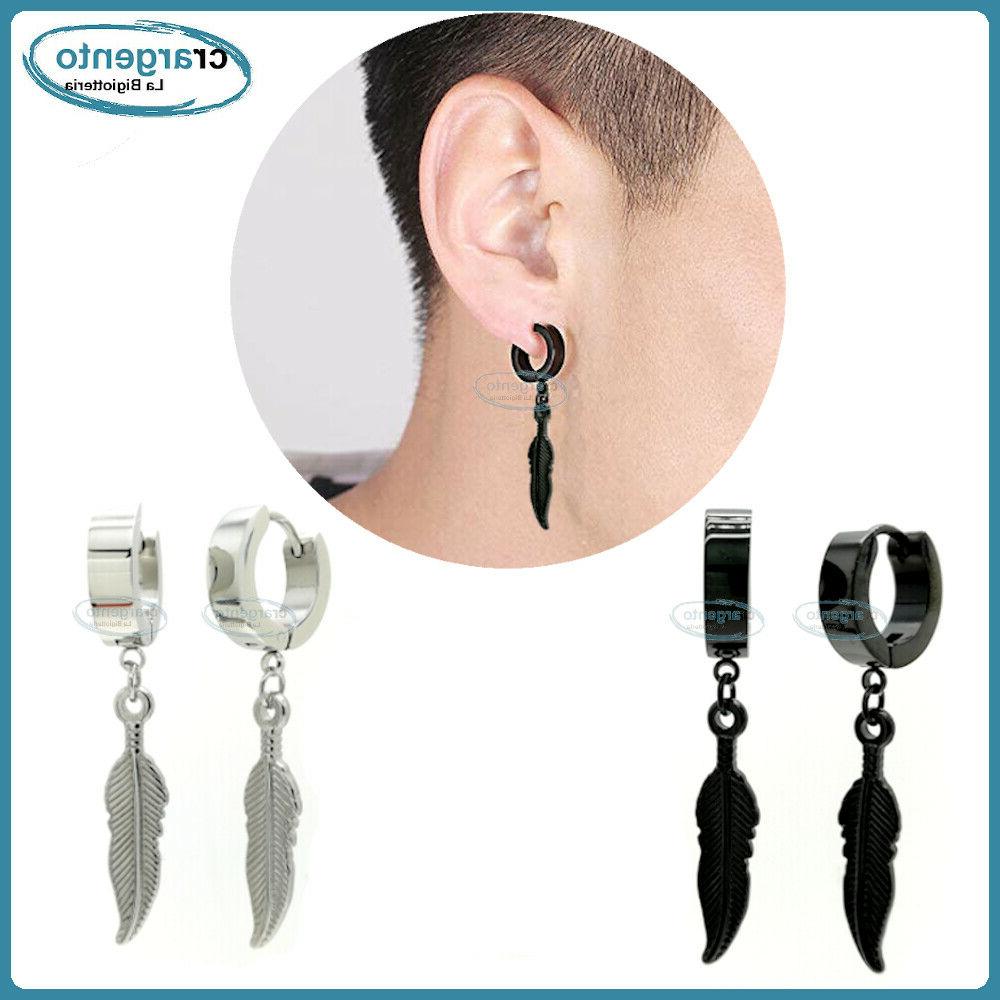 orecchini cerchio con piuma colore argento nero