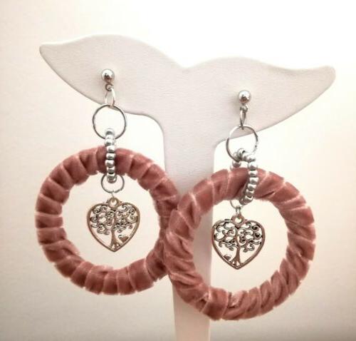 orecchini cerchio velluto rosa antico con albero