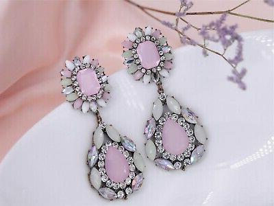 orecchini clip on dorato grandi goccia rosa