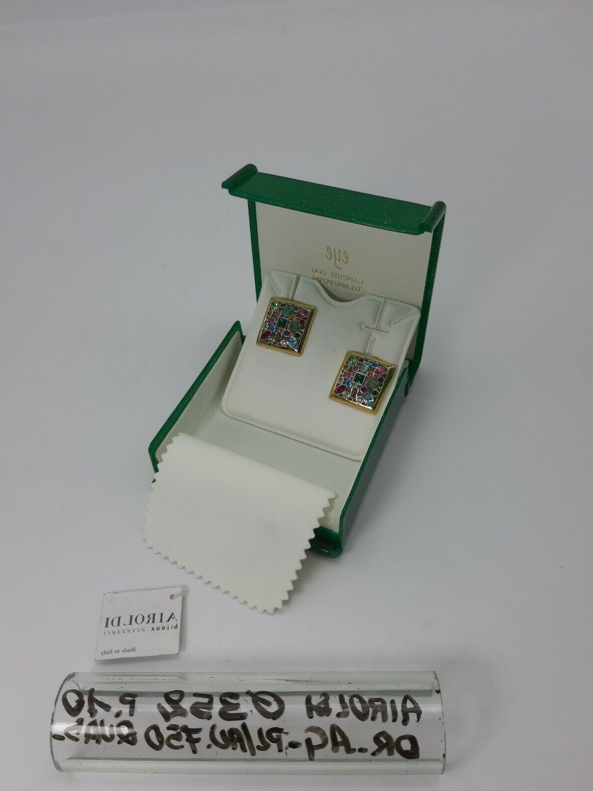 orecchini clip quadro zirconi colorati argento 925