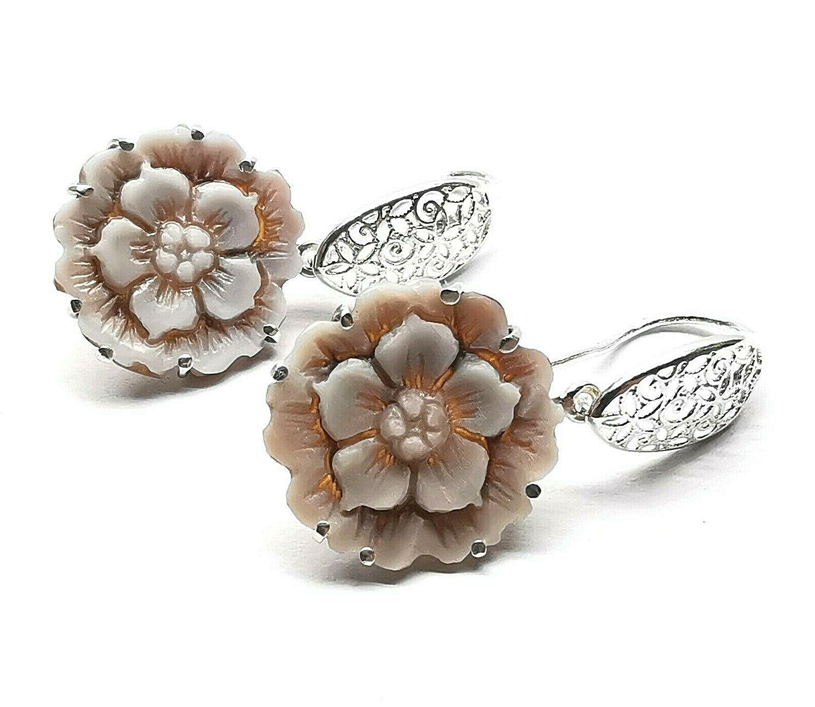 orecchini cammeo floreale in argento 925 vintage