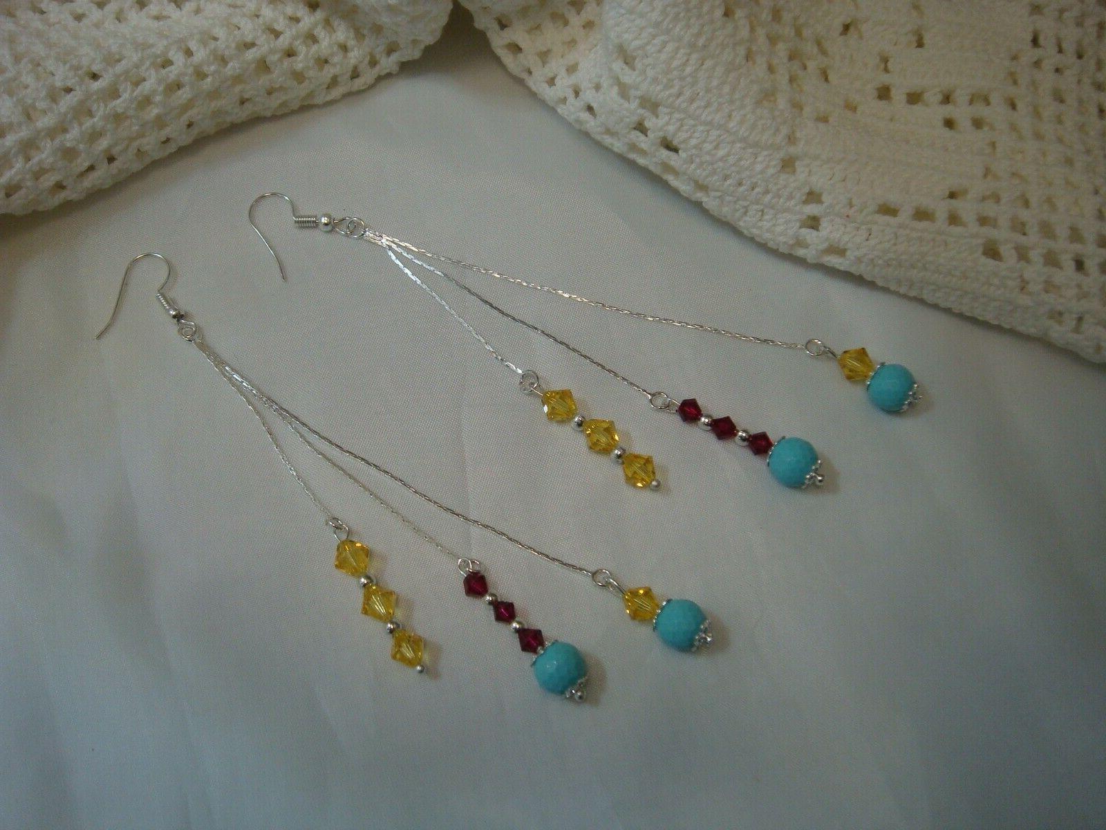 orecchini con perle turchesi e swarovski gialli