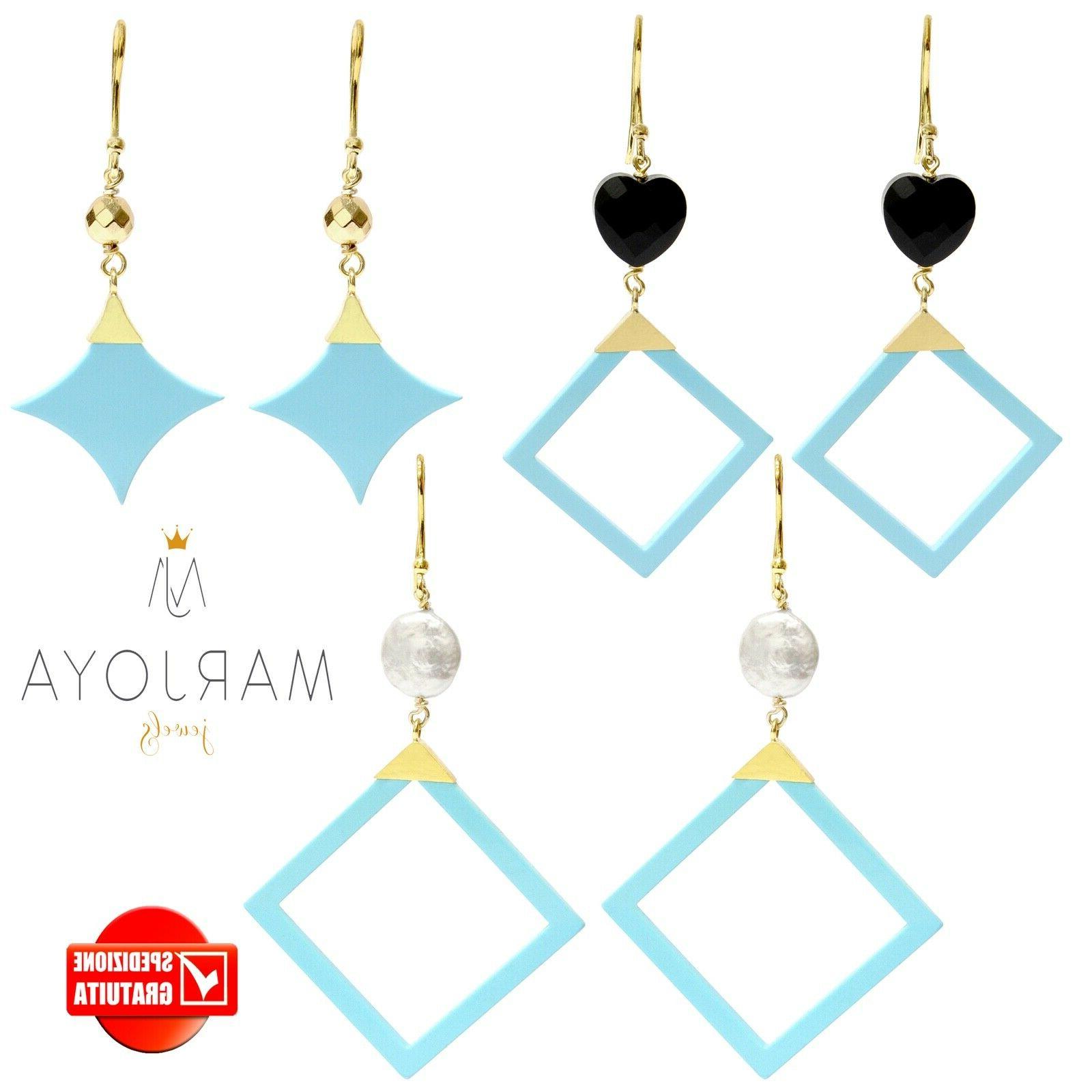 orecchini con turchese perle quarzo blu bianco