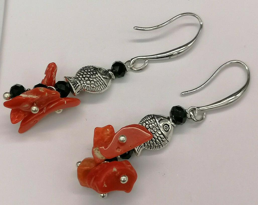 orecchini corallo rosso pendenti da donna fatti