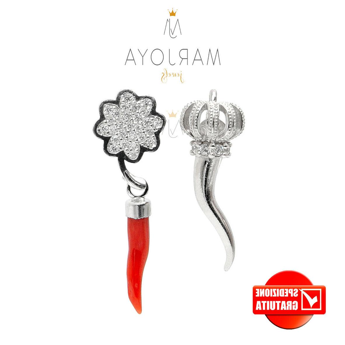 orecchini corno corona e quadrifoglio in argento