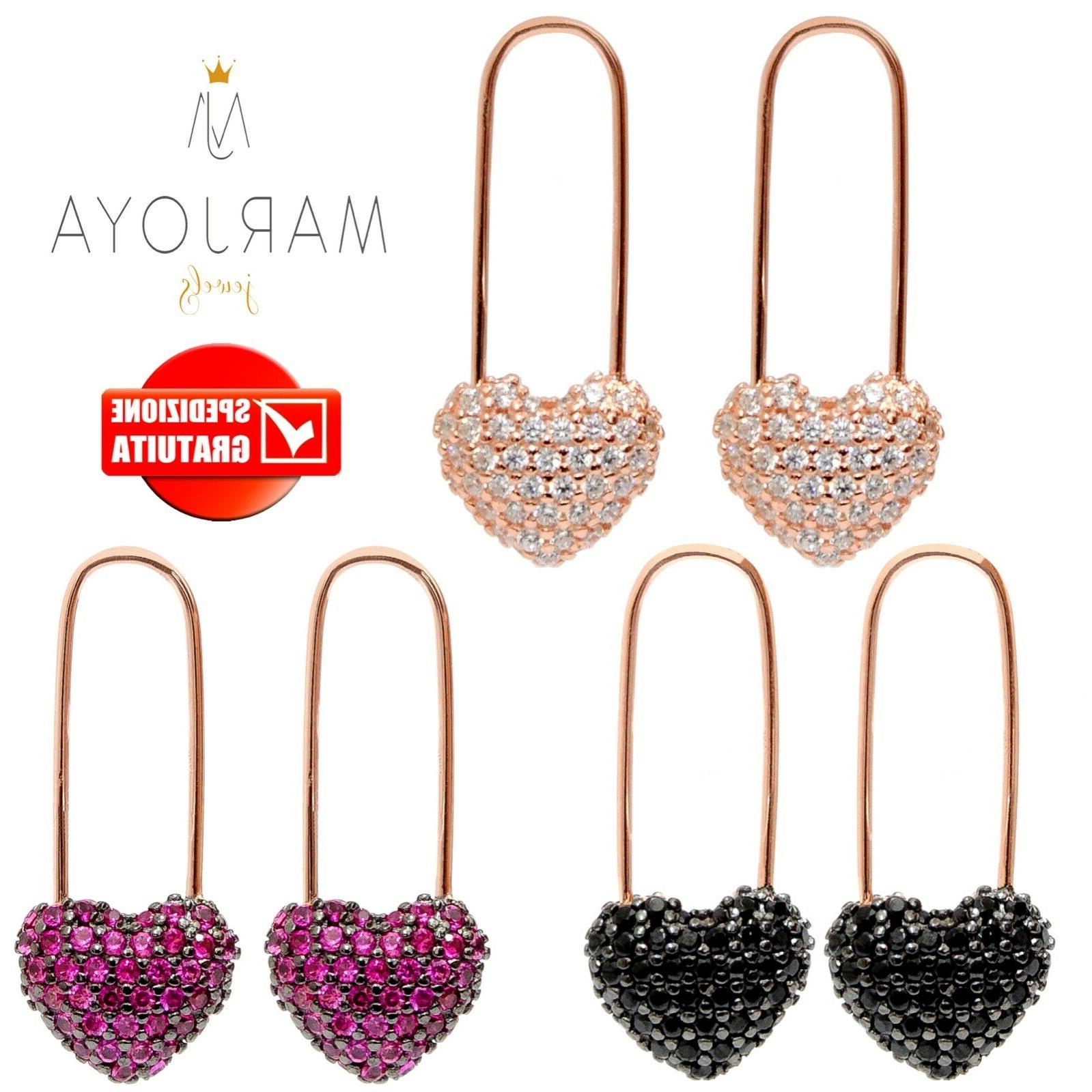 orecchini cuore con zirconi bianchi neri e