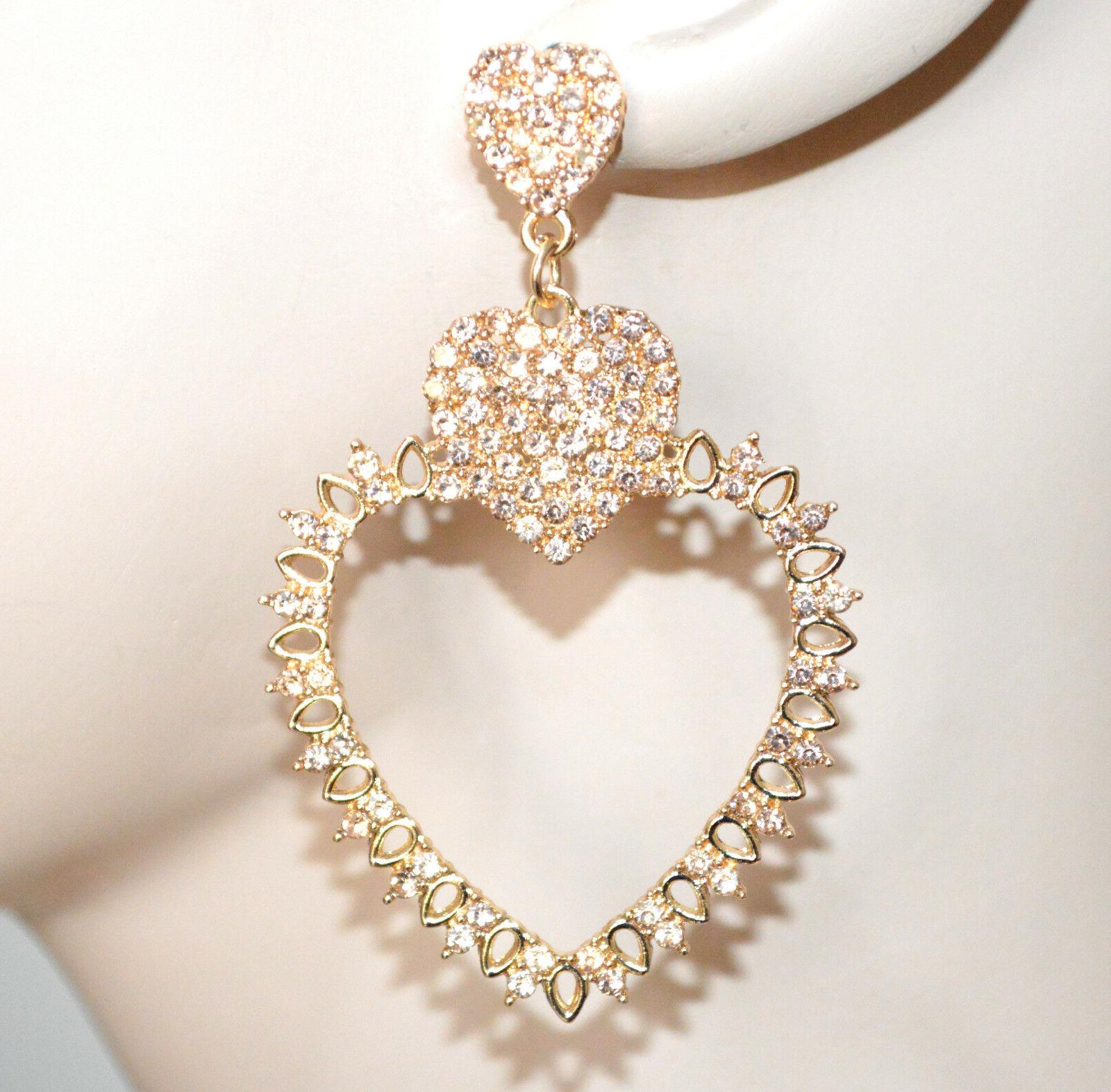 orecchini cuori donna oro dorati strass rosa