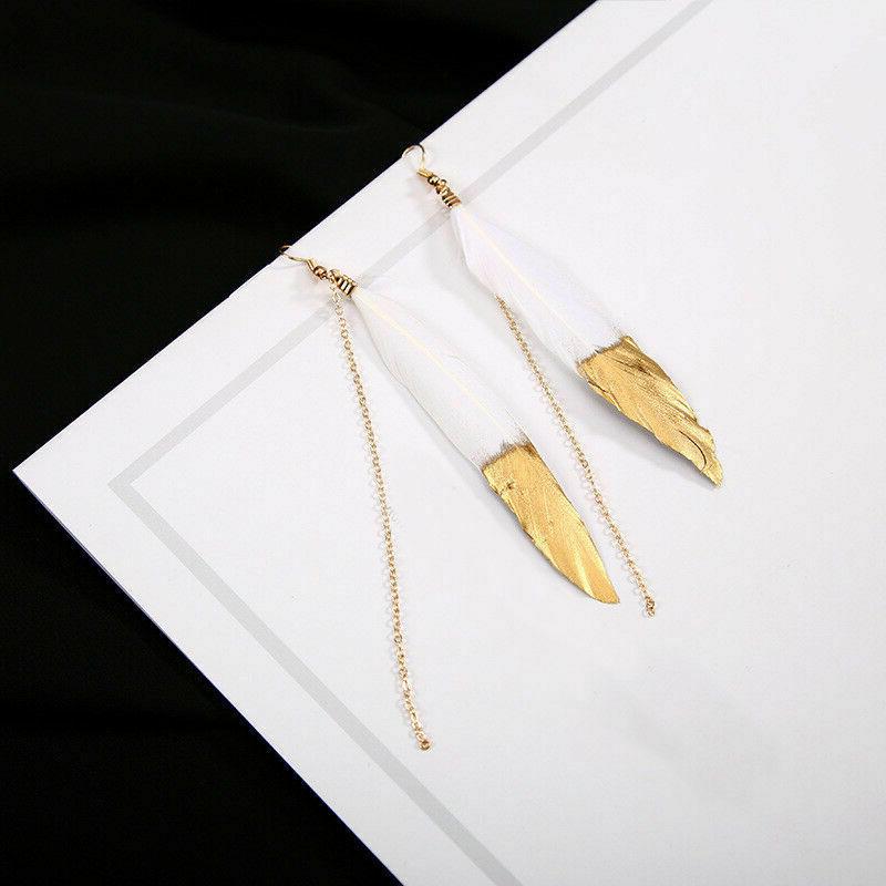 orecchini da donna pendente piuma con punta