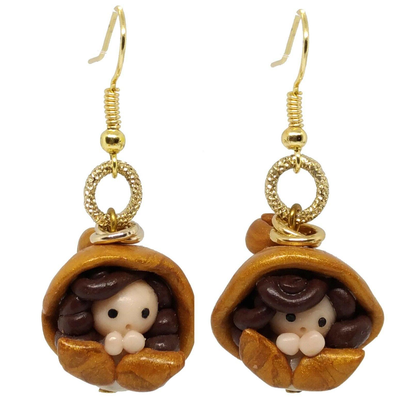 orecchini da donna pendenti gnomo folletto dorato
