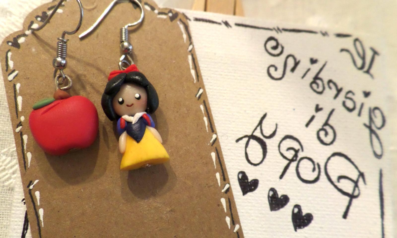 orecchini disney biancaneve e mela in fimo