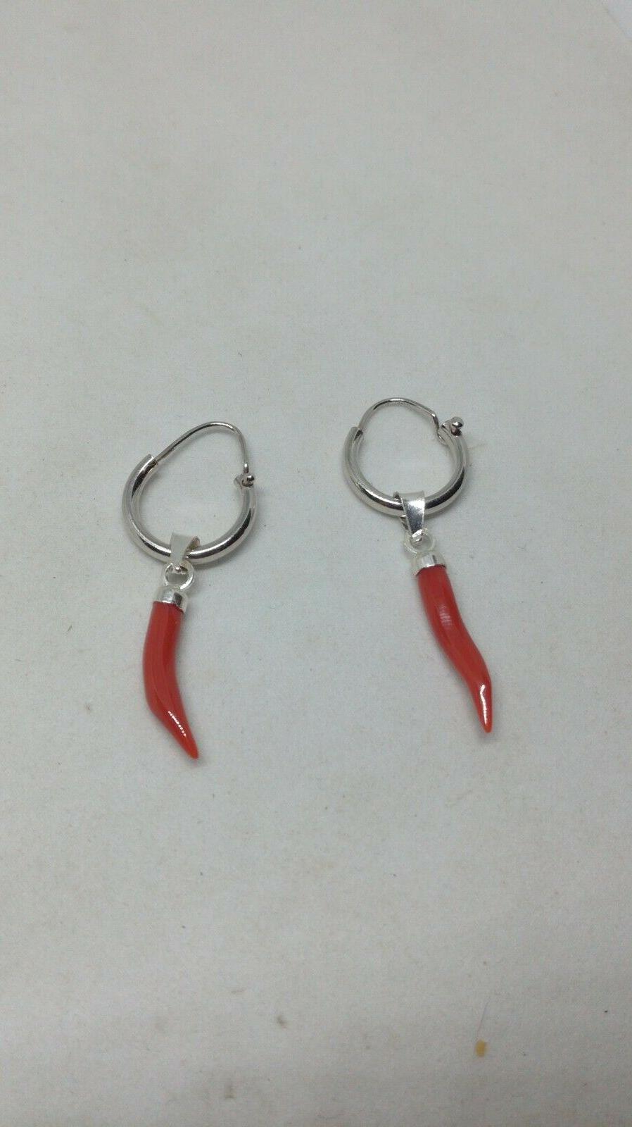 orecchini donna argento cerchi corno corallo rosso