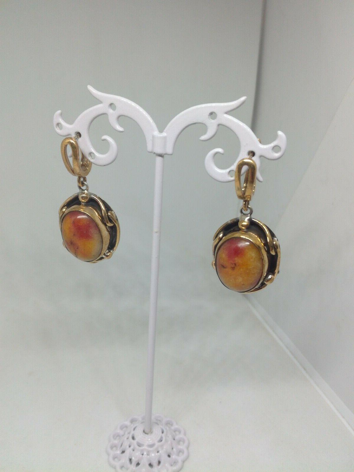 orecchini donna argento e bronzo corniola cabochon