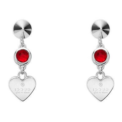 orecchini donna argento pendenti cuore cristalli rossi
