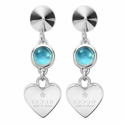 orecchini donna argento pendenti cuore topazio blu