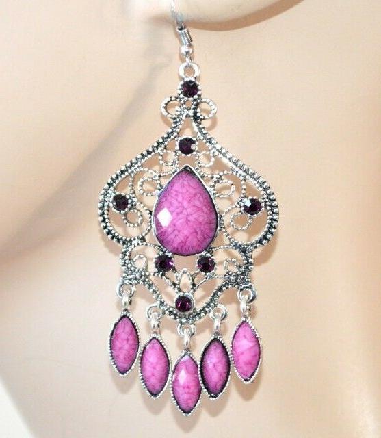 orecchini donna argento pietre rosa glicine strass