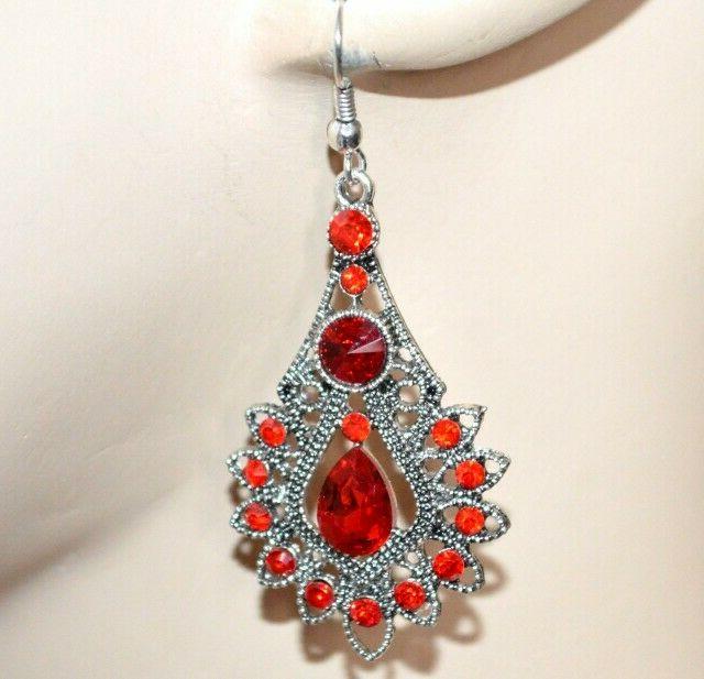 orecchini donna argento strass rossi etnici pendenti