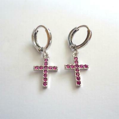 orecchini donna cerchi colore argento croce pendente