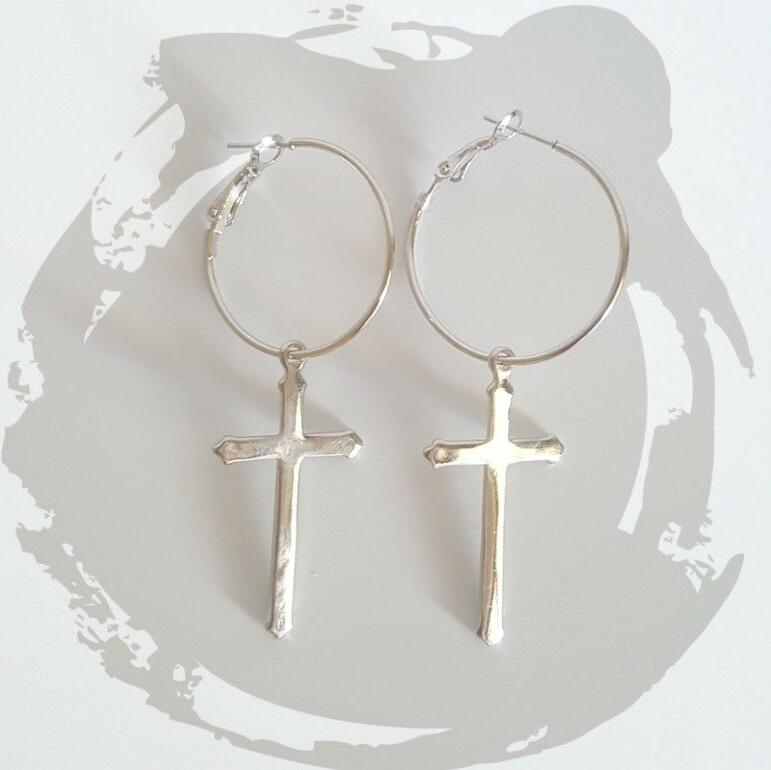 orecchini donna cerchio croce pendente nichel free