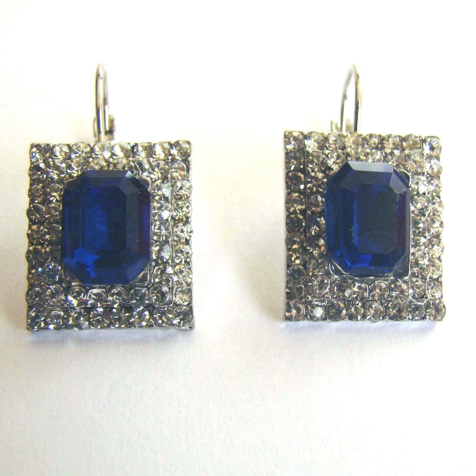 orecchini donna colore argento grande zaffiro blu