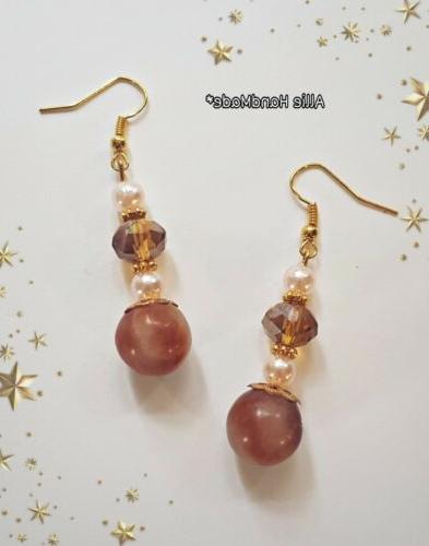 orecchini donna con perle pesca cristalli luminosi