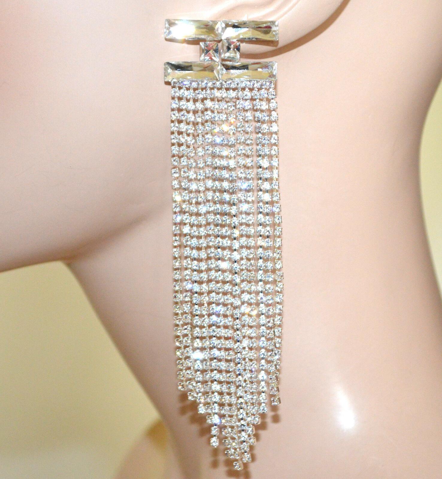 orecchini donna cristalli argento fili strass pendenti