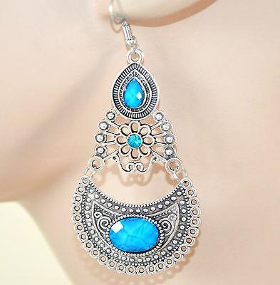 orecchini donna etnici argento tibetano pietre azzurre