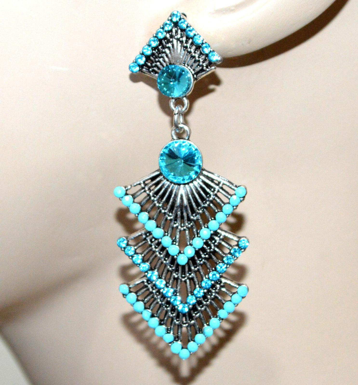 orecchini donna etnici argento tibetano strass azzurri
