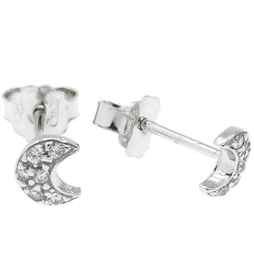 orecchini donna luna oro bianco con zirconi