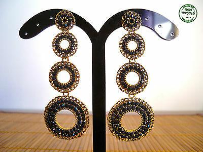 orecchini donna lunghi cerchi tondi dorati strass