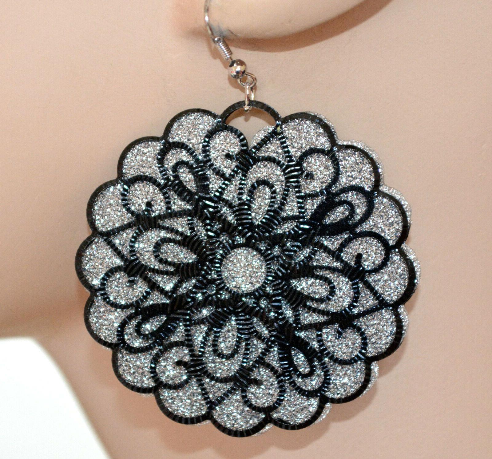 orecchini donna neri argento cerchi pendenti brillantini