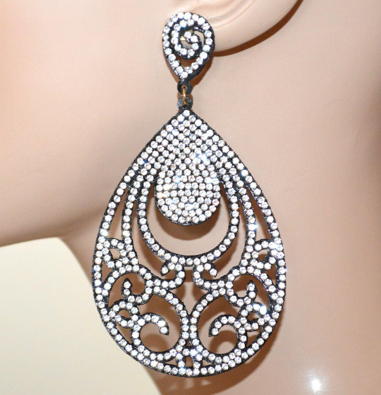 orecchini donna neri strass bianchi pendenti tessuto