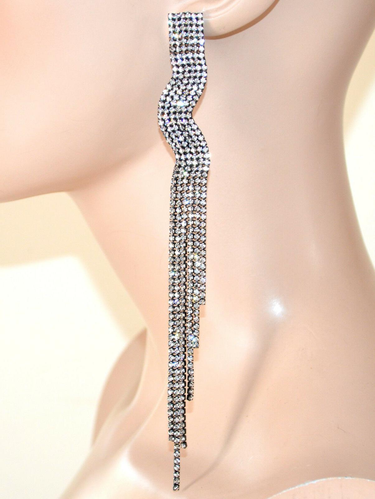 orecchini donna neri strass eleganti pendenti lunghi