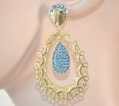 orecchini donna oro dorati pendenti strass azzurri