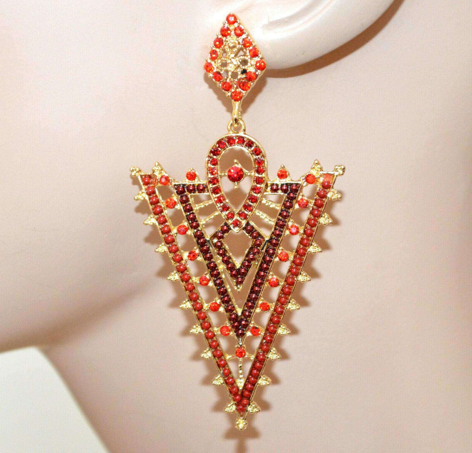 orecchini donna oro dorati strass rossi bordeaux