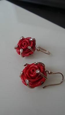 Donna Oro Rosa Rossa Corallo Sintetico Zirconi Swarovski