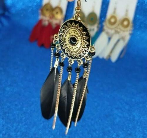 orecchini donna pendenti bigiotteria piuma etnica