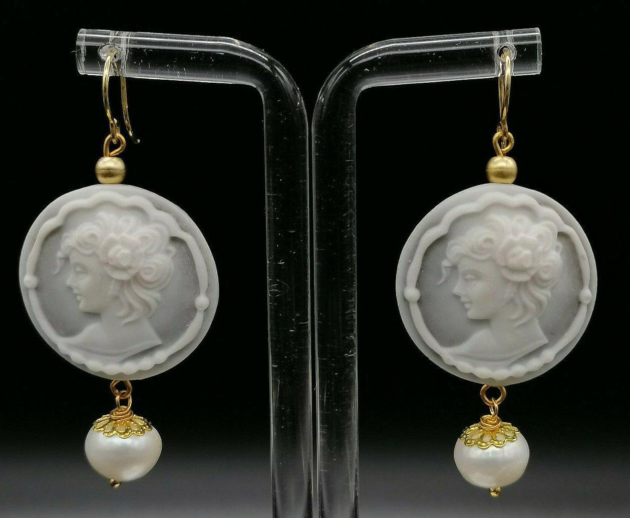 orecchini donna pendenti cammeo perla monachina argento