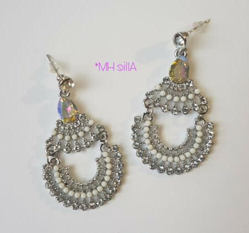 orecchini donna pendenti con strass argento e