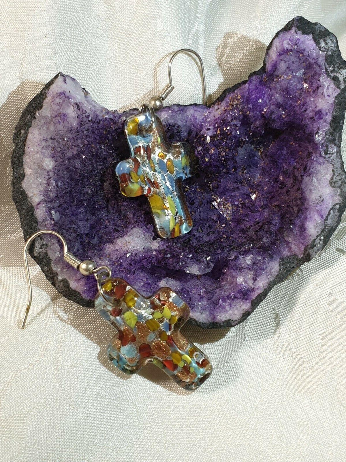 orecchini donna pendenti croce in vetro