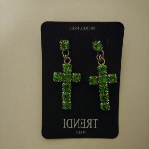 orecchini donna pendenti croce verde brillante marca