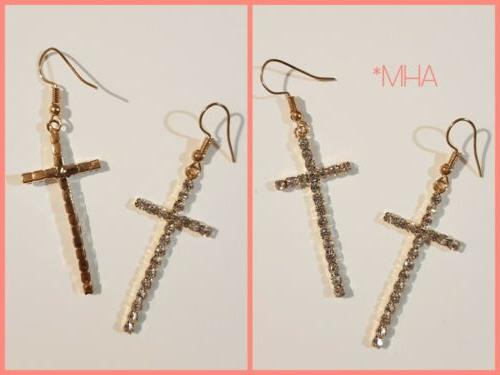 orecchini donna pendenti croci oro con strass