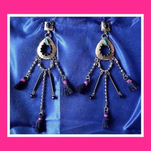 orecchini donna pendenti etnici con tassel blu