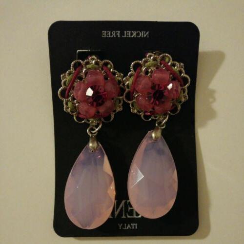 orecchini donna pendenti goccia rosa fucsia metallo