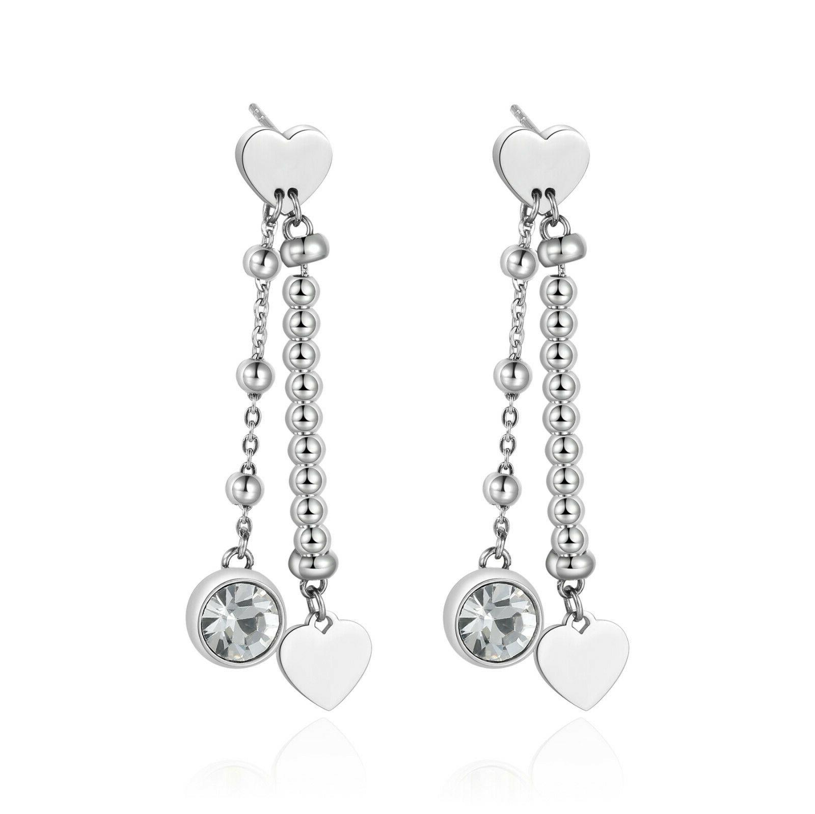 orecchini donna pendenti lunghi acciaio cuore cristallo