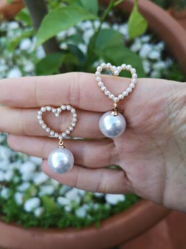 orecchini donna pendenti perle cuori lobo eleganti