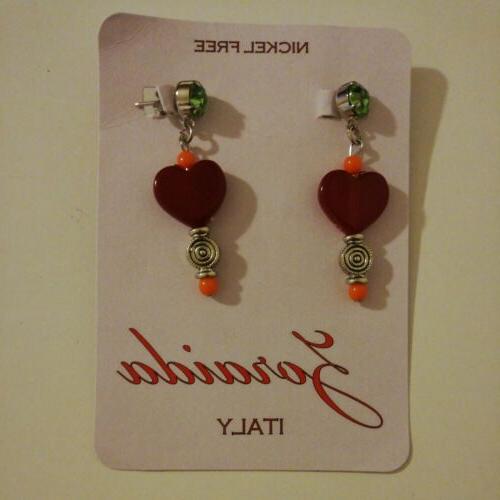 orecchini donna pendenti piccoli cuori fucsia materiali