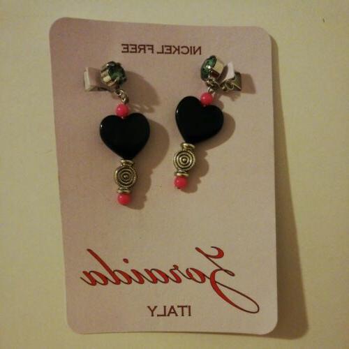 orecchini donna pendenti piccoli cuori nero rosa