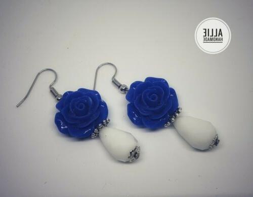 orecchini donna pendenti rose blu e cristalli